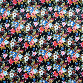 Busy Multi-Coloured Floral Printed Silk Satin