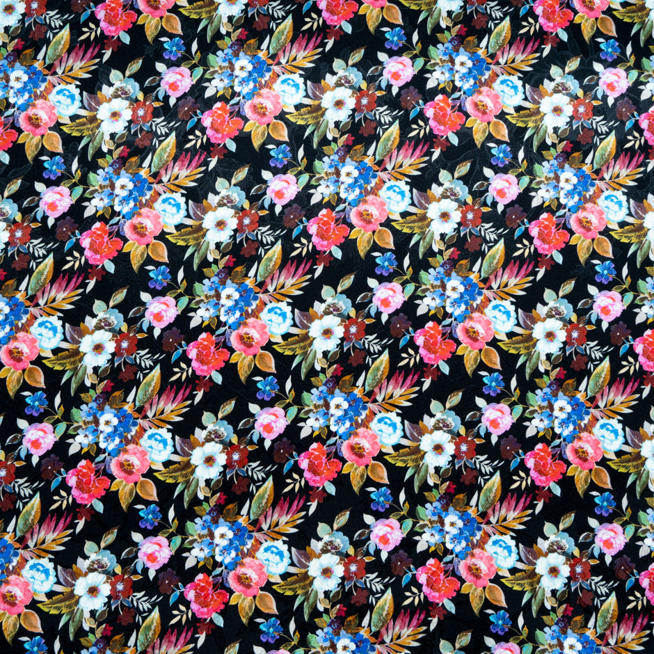 Busy Multi-Coloured Floral Printed Silk Satin