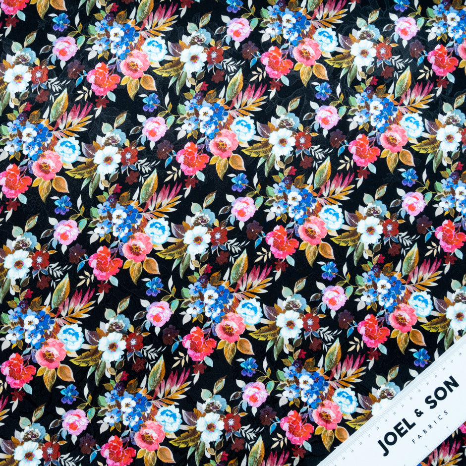 Busy Multi-Coloured Floral Printed Silk Satin