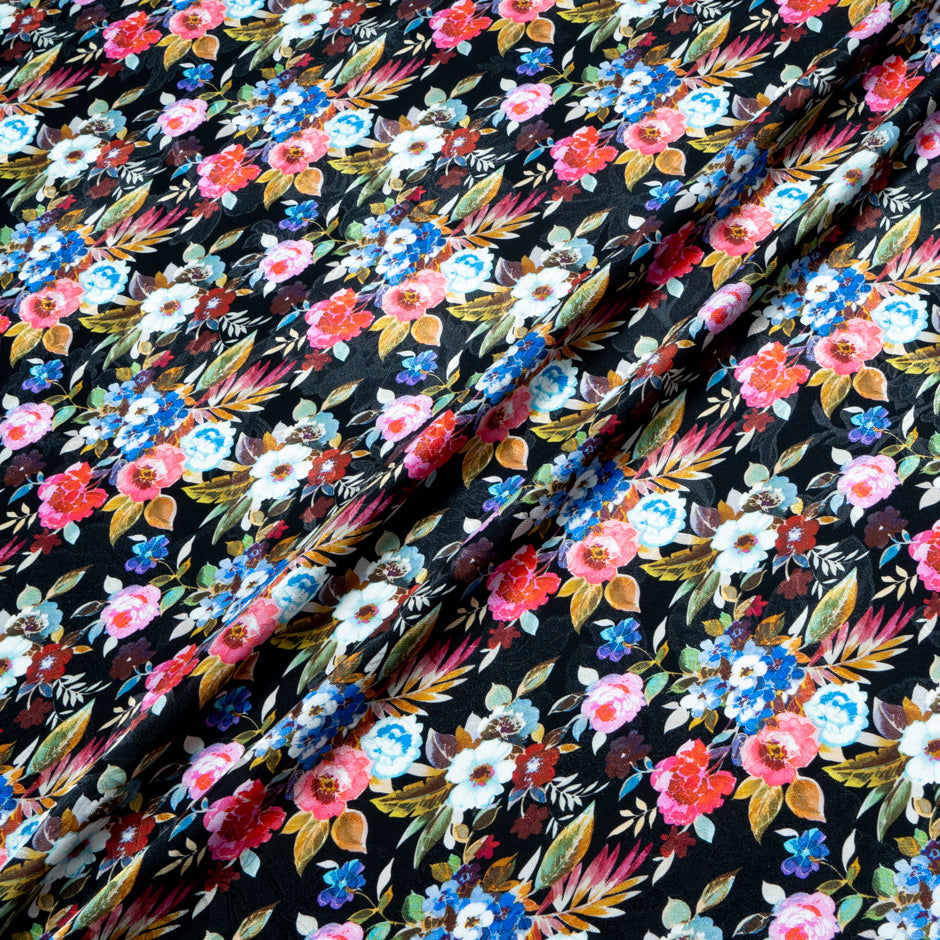 Busy Multi-Coloured Floral Printed Silk Satin