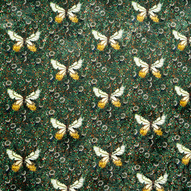 Yellow Butterfly Printed Green Silk Jacquard