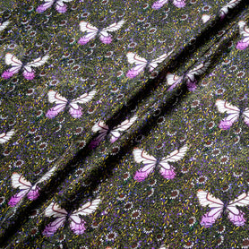 Pink Butterfly Printed Purple Silk Jacquard