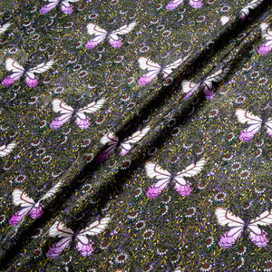 Pink Butterfly Printed Purple Silk Jacquard