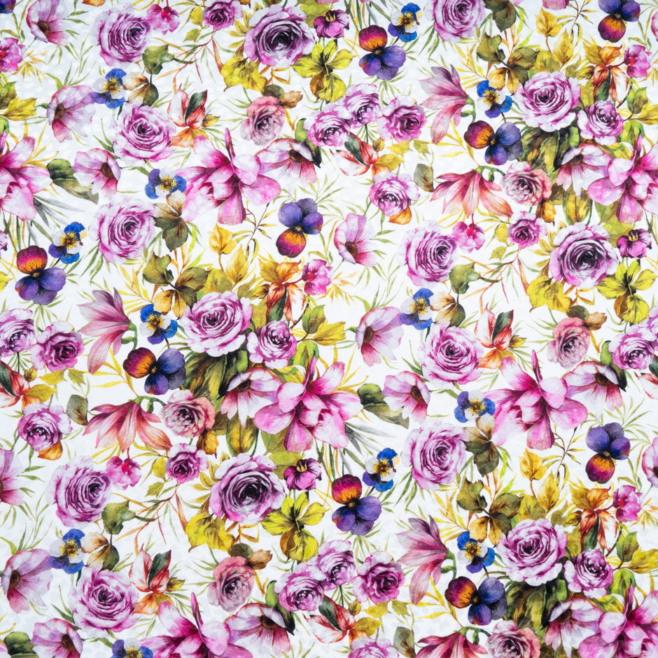 Purple & Pink Floral Printed Silk Jacquard