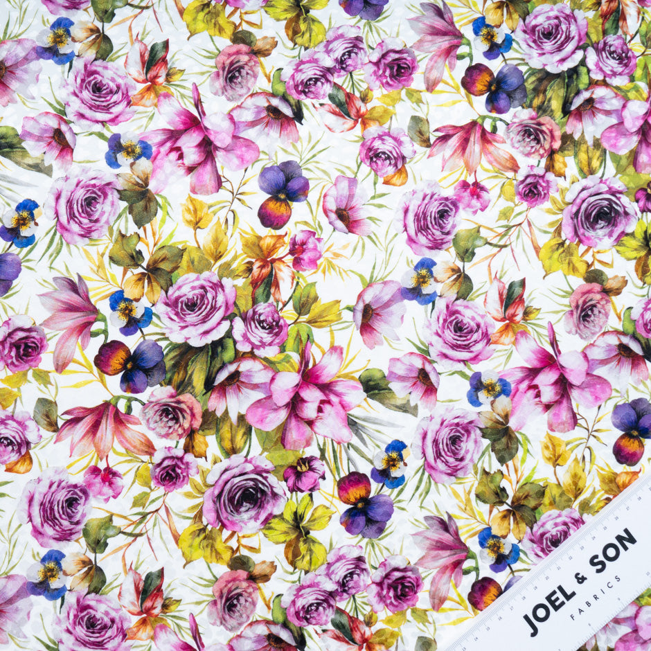 Purple & Pink Floral Printed Silk Jacquard