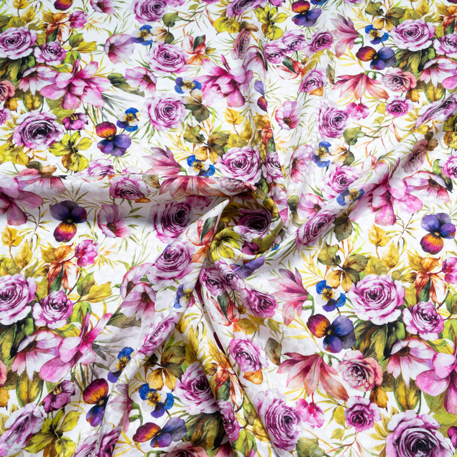 Purple & Pink Floral Printed Silk Jacquard