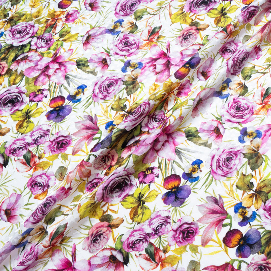 Purple & Pink Floral Printed Silk Jacquard
