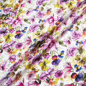 Purple & Pink Floral Printed Silk Jacquard