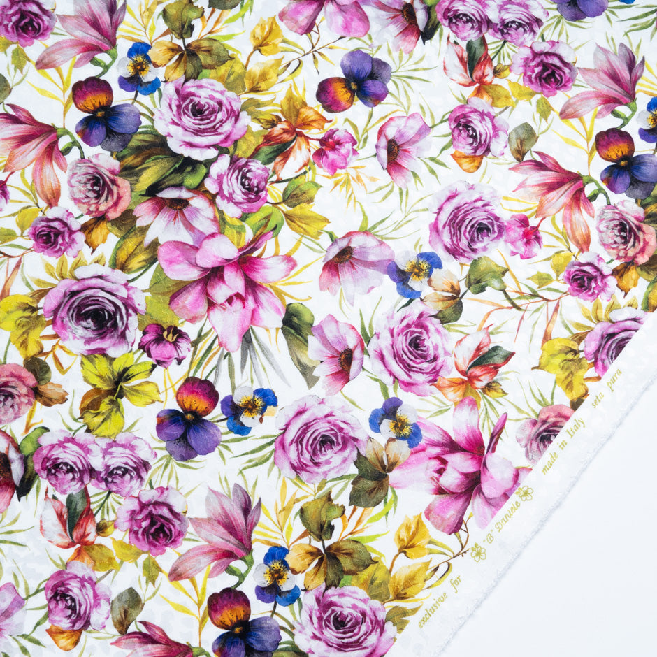 Purple & Pink Floral Printed Silk Jacquard