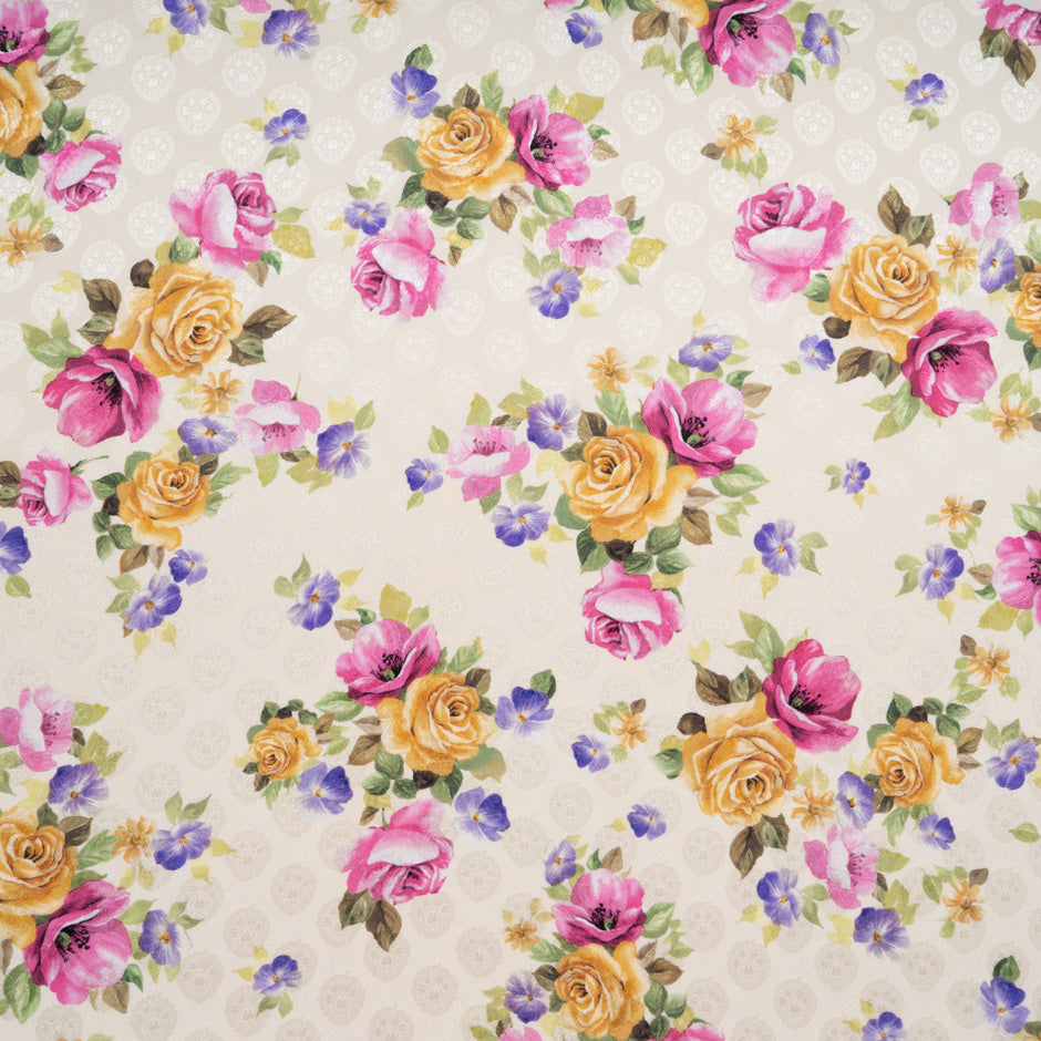 Floral Printed Cream Pure Silk Jacquard