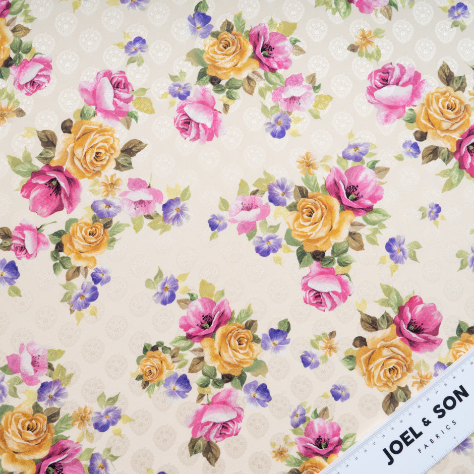 Floral Printed Cream Pure Silk Jacquard