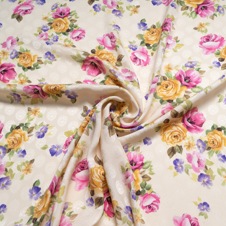 Floral Printed Cream Pure Silk Jacquard