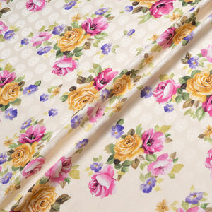 Floral Printed Cream Pure Silk Jacquard