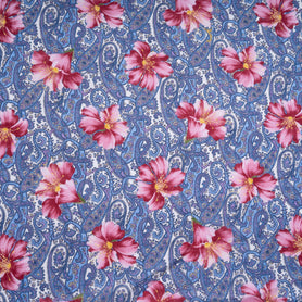 Beige Paisley Printed Ink Blue Pure Linen