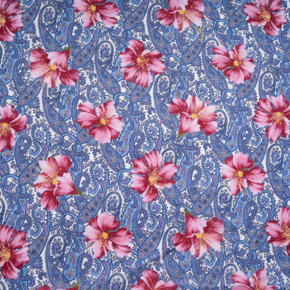 Pink Floral & Paisley Printed Pure Linen