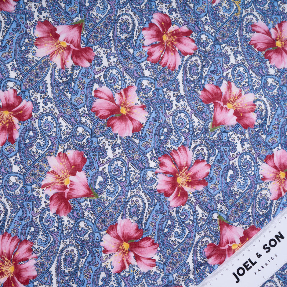 Pink Floral & Paisley Printed Pure Linen