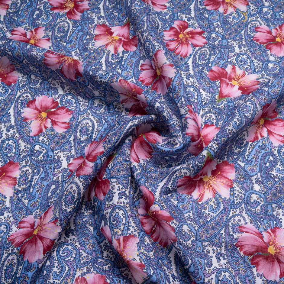 Pink Floral & Paisley Printed Pure Linen