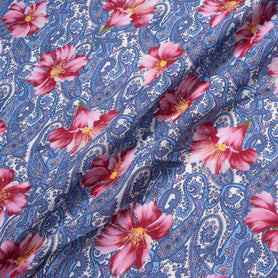 Beige Paisley Printed Ink Blue Pure Linen
