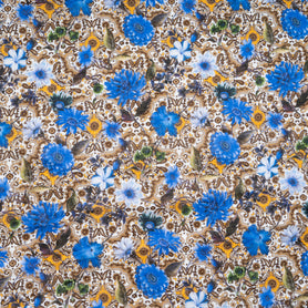 Blue Floral & Brown Paisley Printed Pure Linen