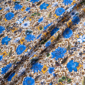 Blue Floral & Brown Paisley Printed Pure Linen
