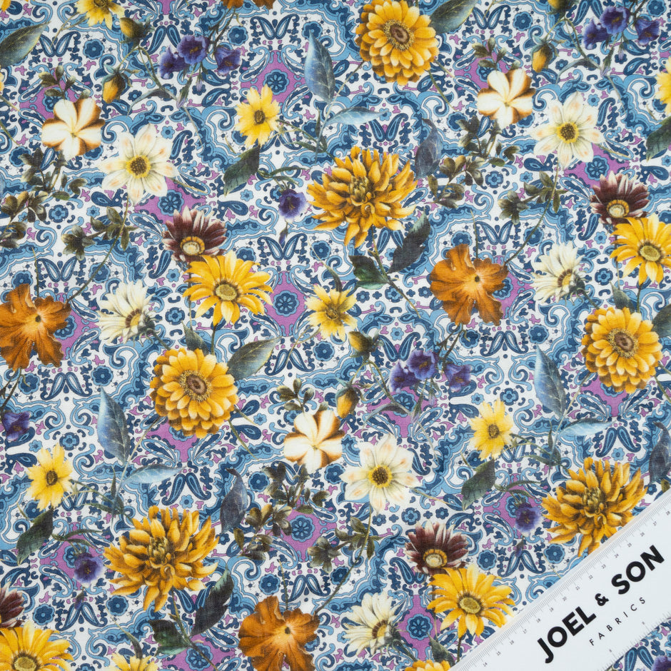 Yellow Floral & Paisley Printed Pure Linen