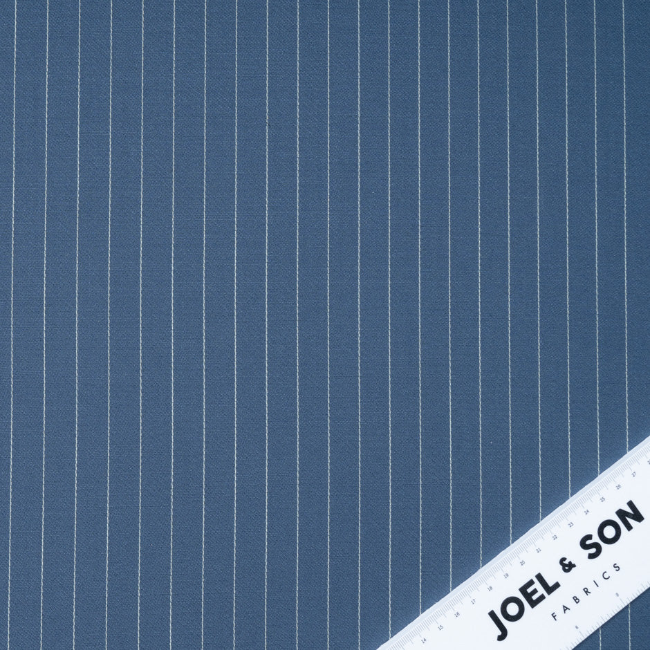 Pinstriped Soft French Blue Pure Wool Faille