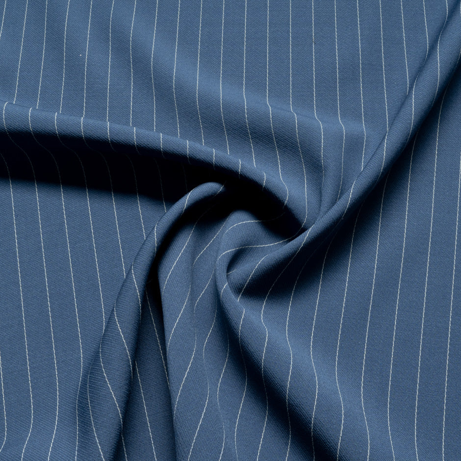 Pinstriped Soft French Blue Pure Wool Faille