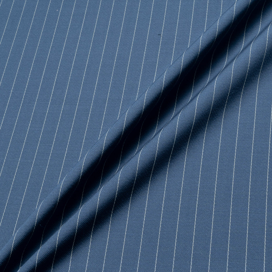 Pinstriped Soft French Blue Pure Wool Faille
