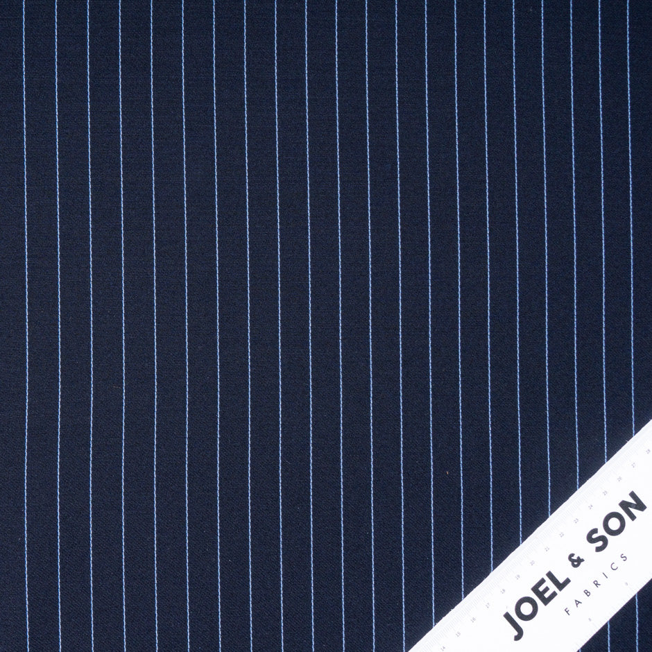 Pinstriped Navy Blue Pure Wool Faille