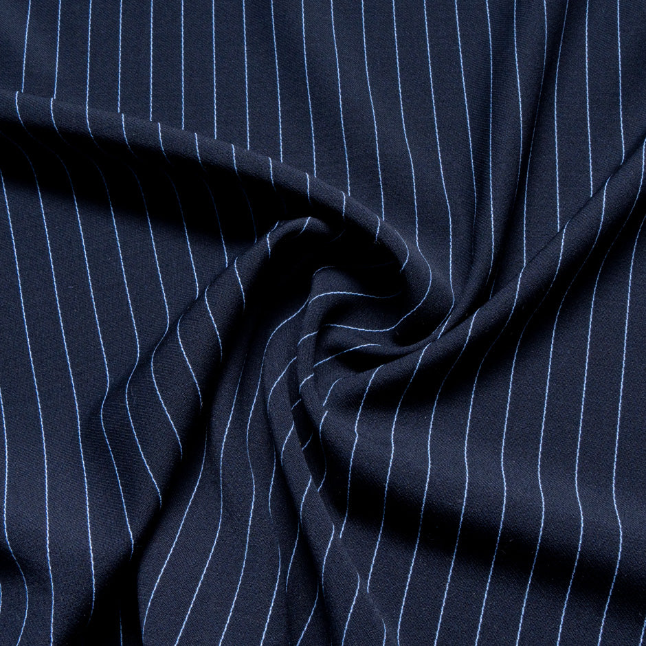 Pinstriped Navy Blue Pure Wool Faille