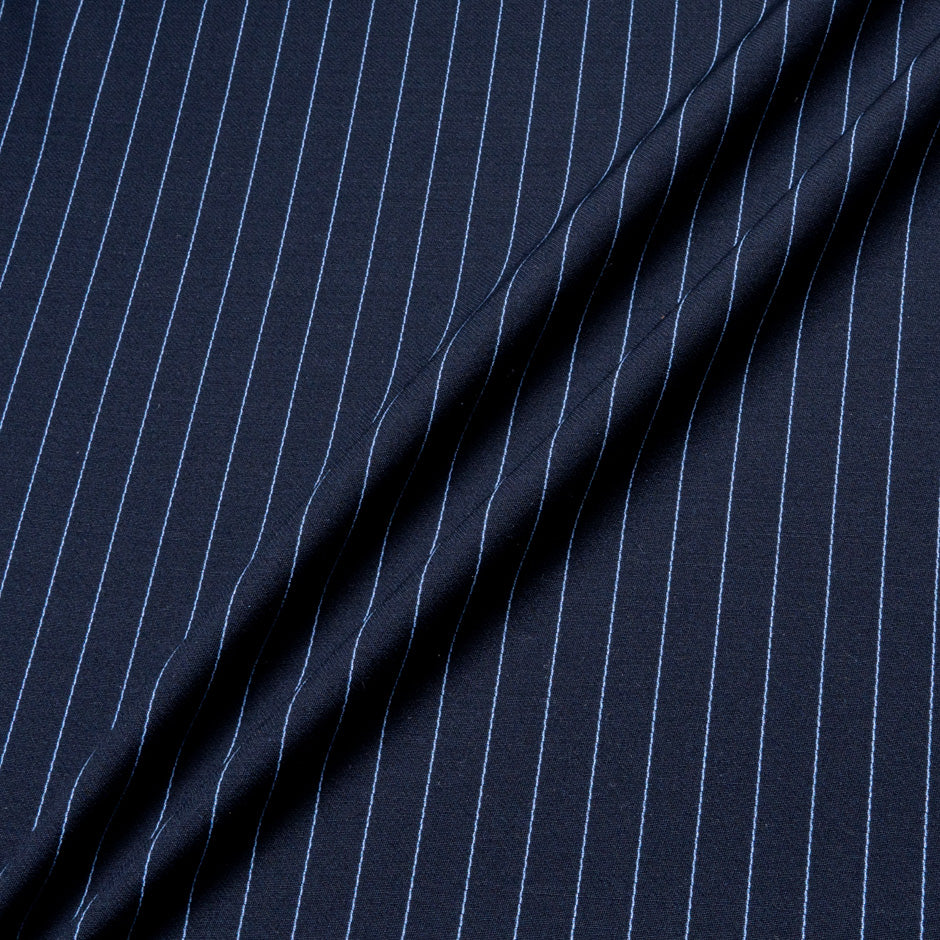 Pinstriped Navy Blue Pure Wool Faille
