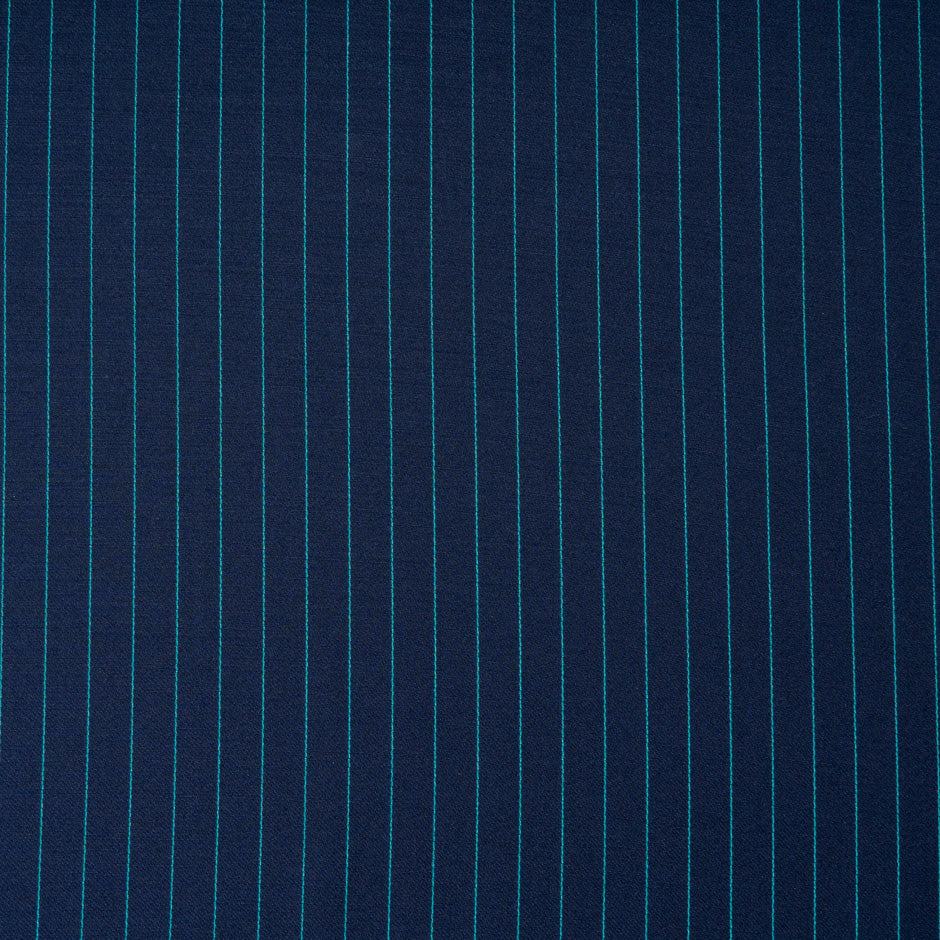 Aqua Pinstriped Navy Blue Pure Wool Faille