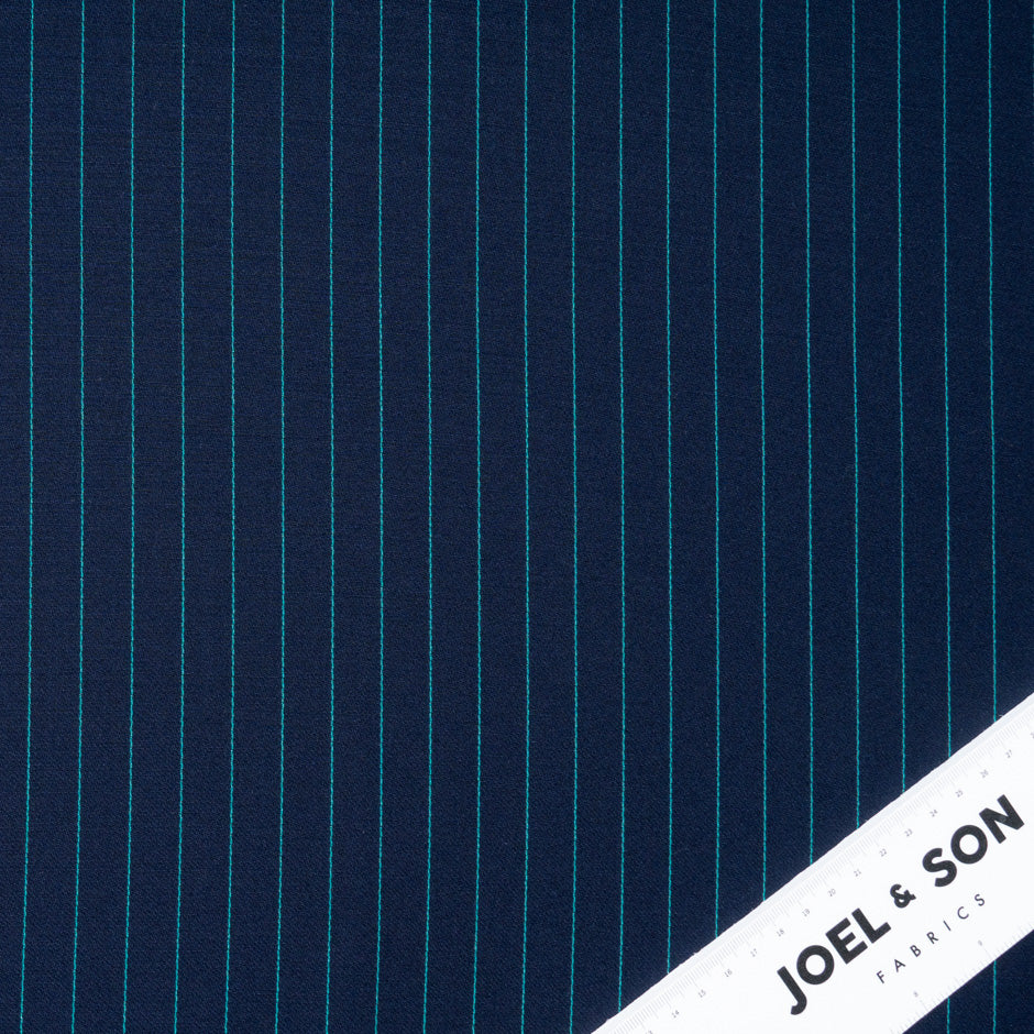 Aqua Pinstriped Navy Blue Pure Wool Faille