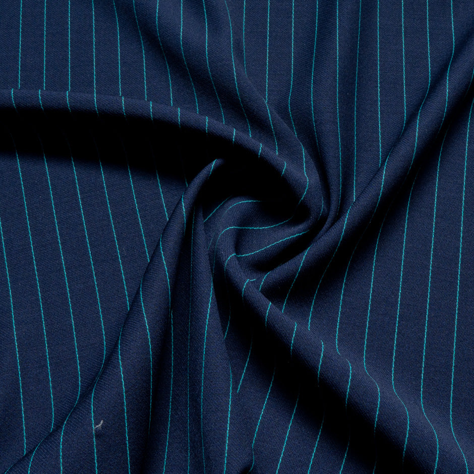 Aqua Pinstriped Navy Blue Pure Wool Faille