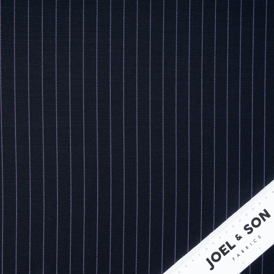 Lilac Pinstriped Midnight Blue Pure Wool Faille