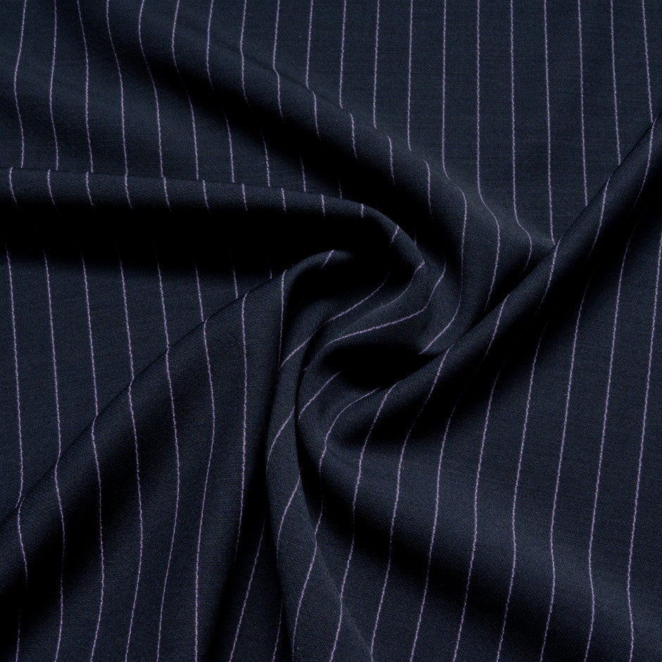 Lilac Pinstriped Midnight Blue Pure Wool Faille