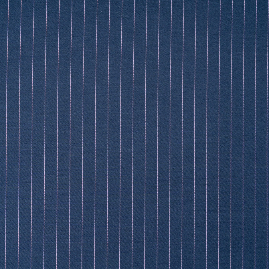 Pink Pinstriped Blue Pure Wool Faille