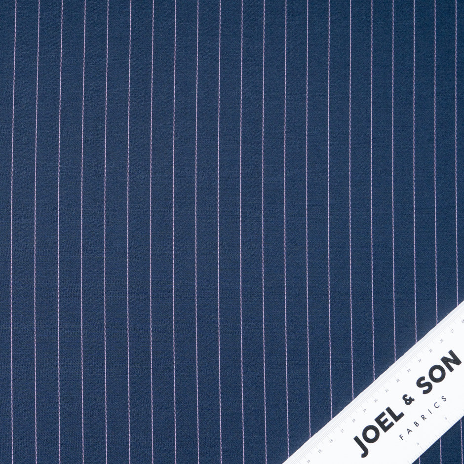Pink Pinstriped Blue Pure Wool Faille