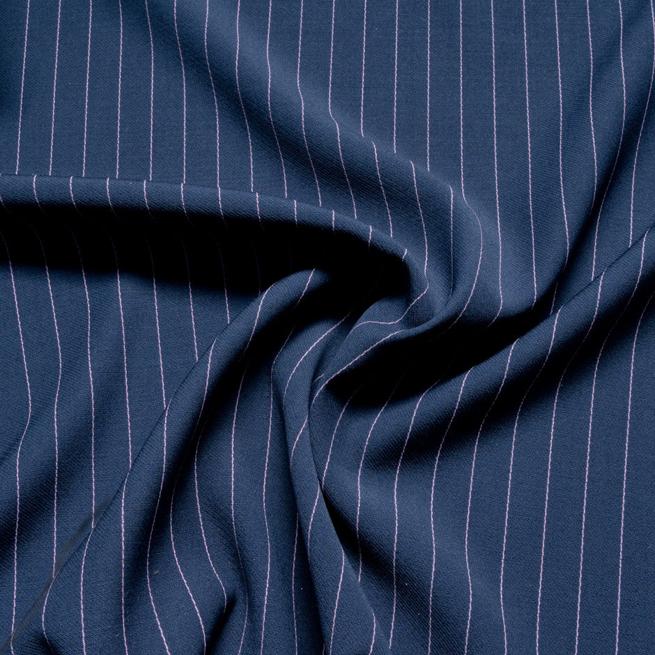 Pink Pinstriped Blue Pure Wool Faille