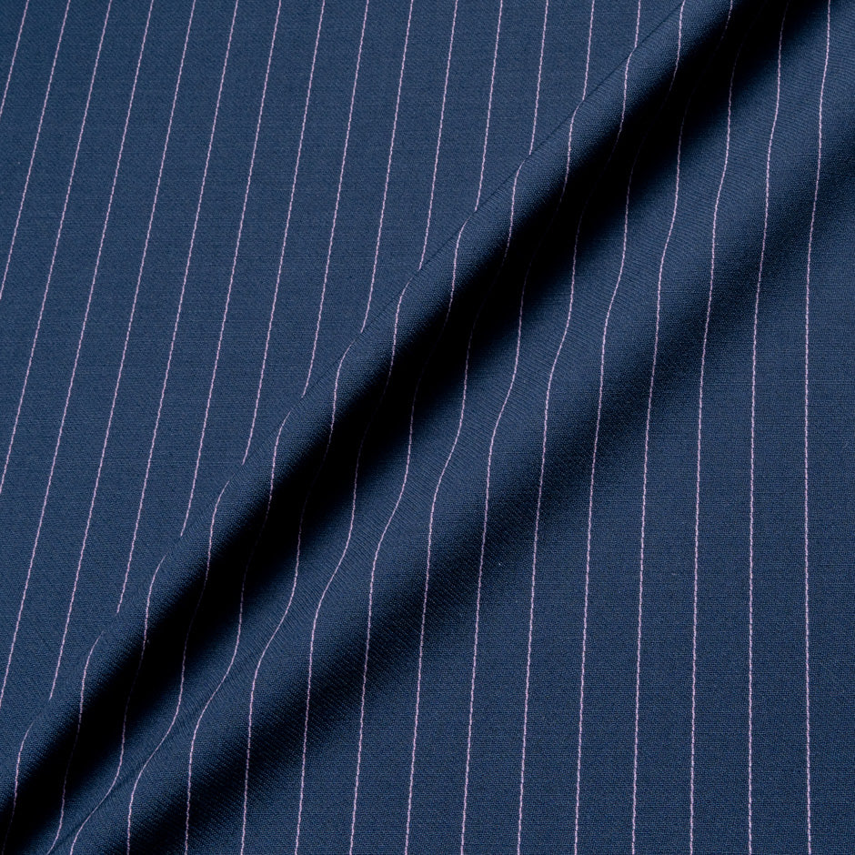 Pink Pinstriped Blue Pure Wool Faille