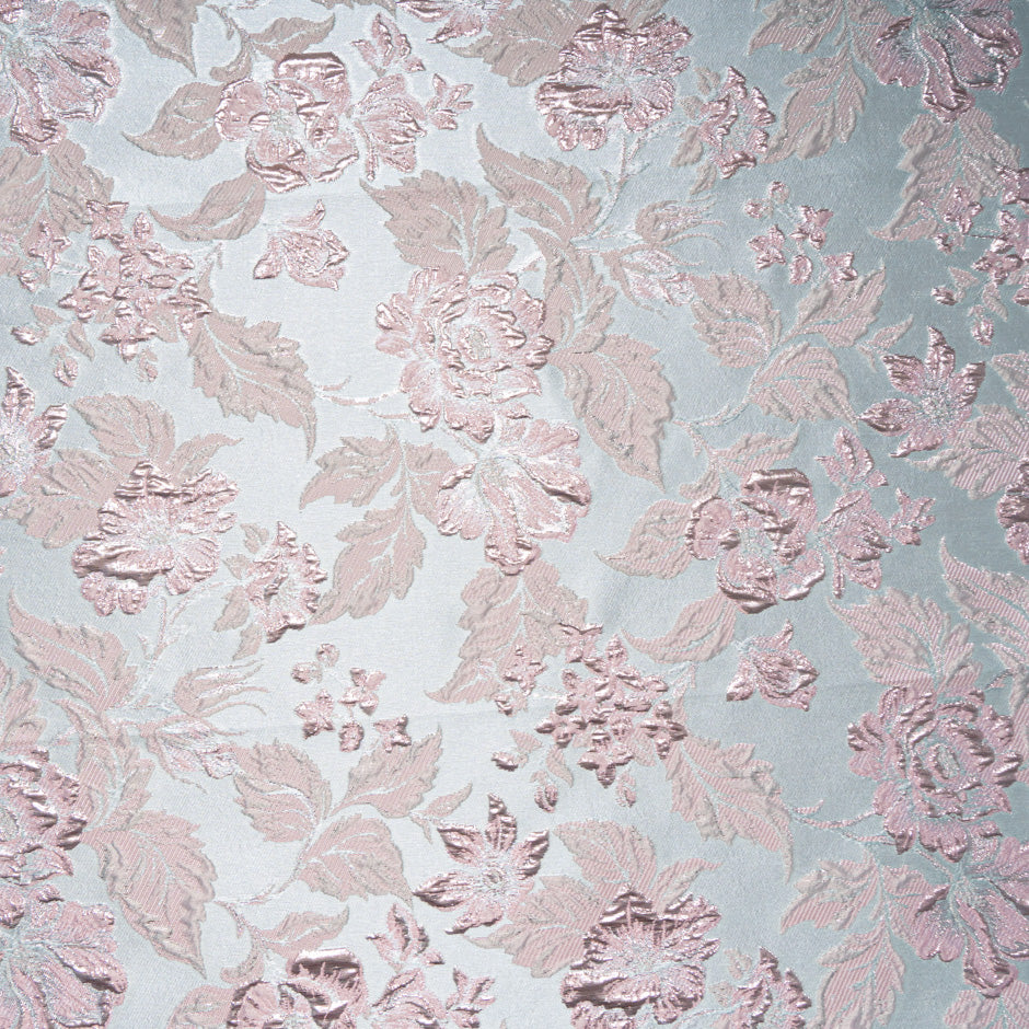 Baby Pink Floral Aqua Metallic Cloqué