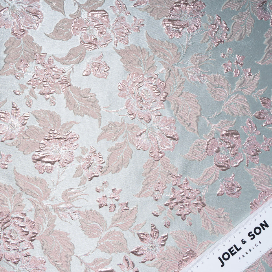 Baby Pink Floral Aqua Metallic Cloqué