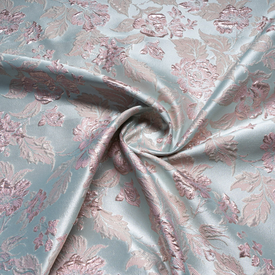 Baby Pink Floral Aqua Metallic Cloqué