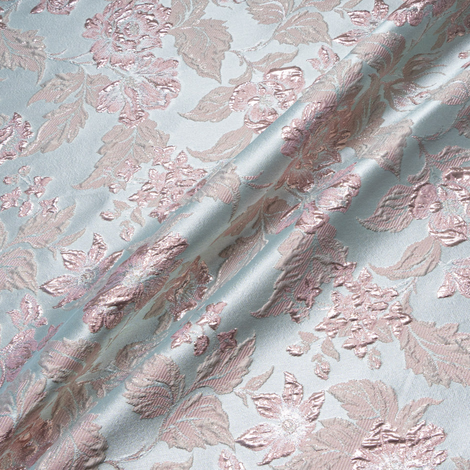 Baby Pink Floral Aqua Metallic Cloqué