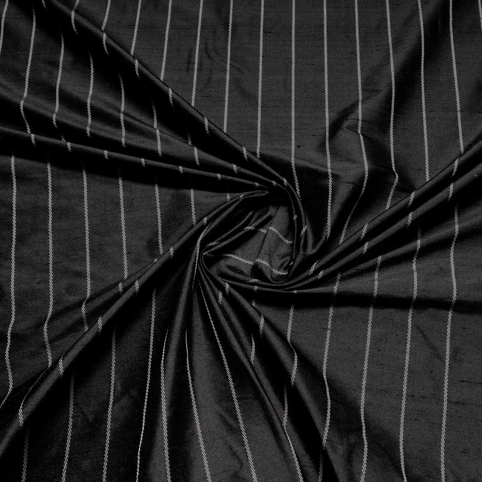 Grey Striped Black Shantung