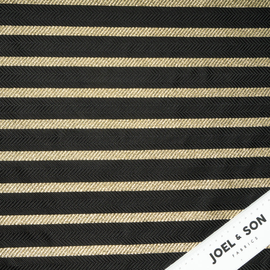 Black & Gold Metallic Herringbone Brocade