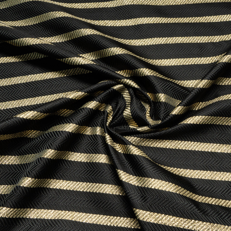 Black & Gold Metallic Herringbone Brocade
