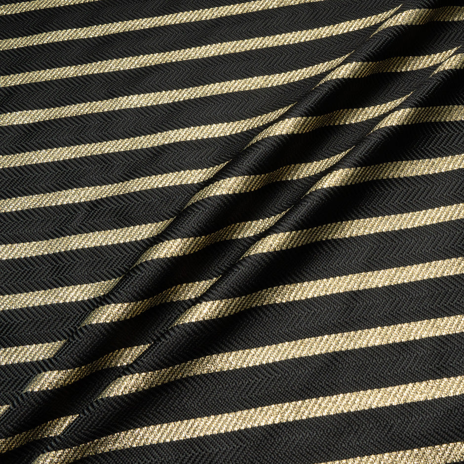 Black & Gold Metallic Herringbone Brocade
