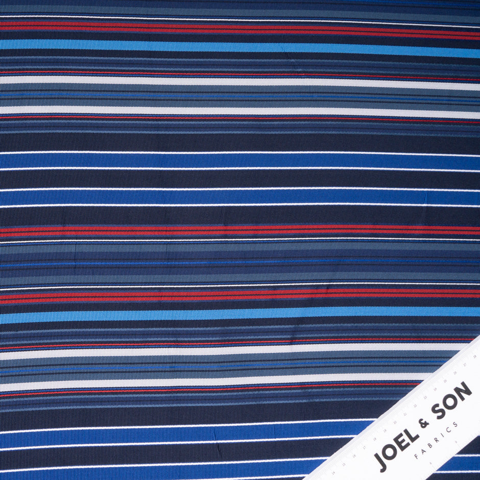 Blue & Red Striped Pure Silk Faille
