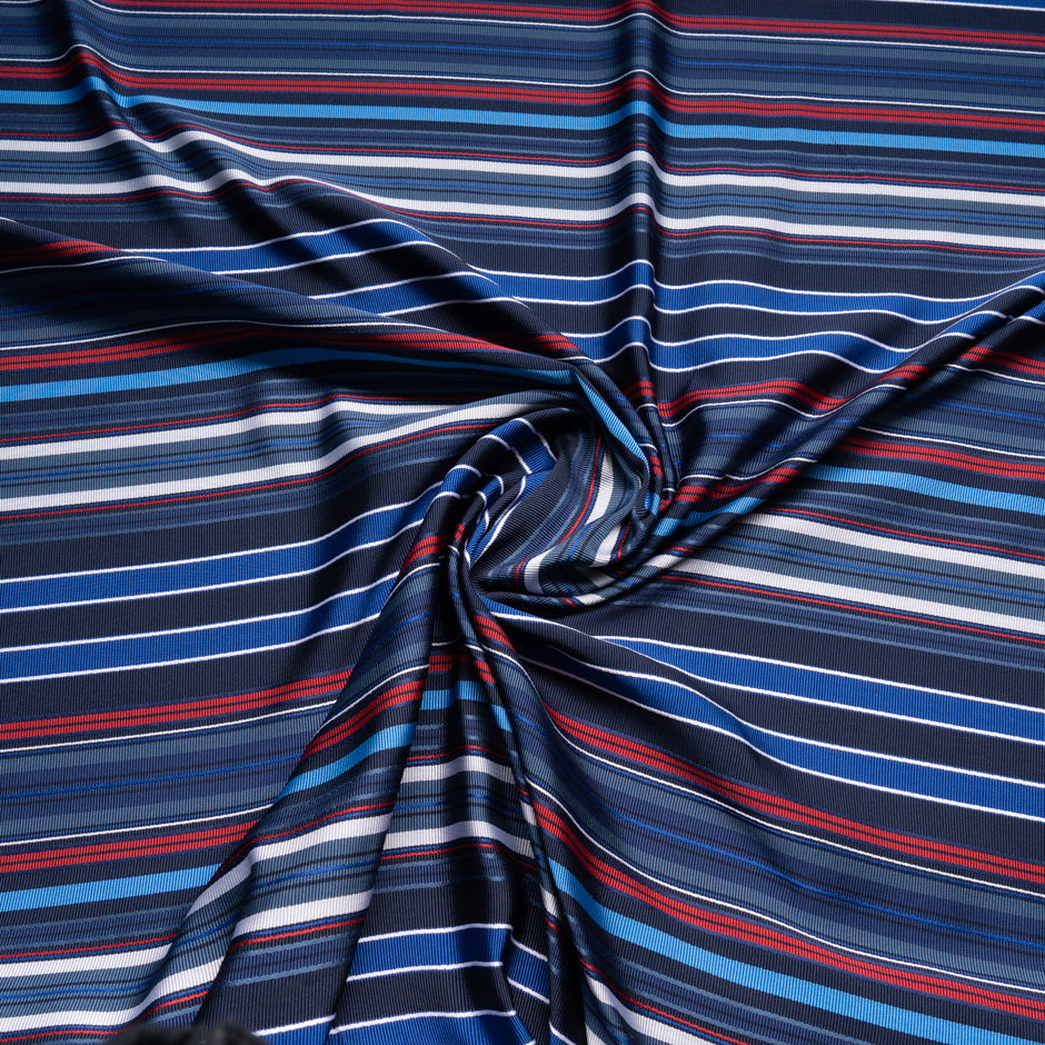 Blue & Red Striped Pure Silk Faille